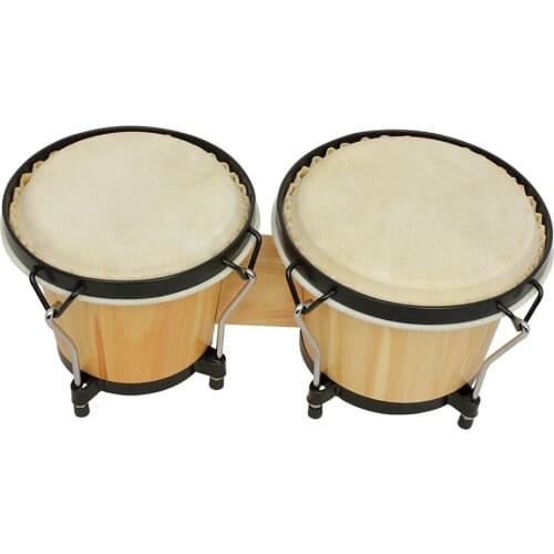 Bongo Drums Wooden Percussion Instrument Drum Set Including 5.5 Inch & 6 Inch Drums Natural Finish Children Toy with Tuning