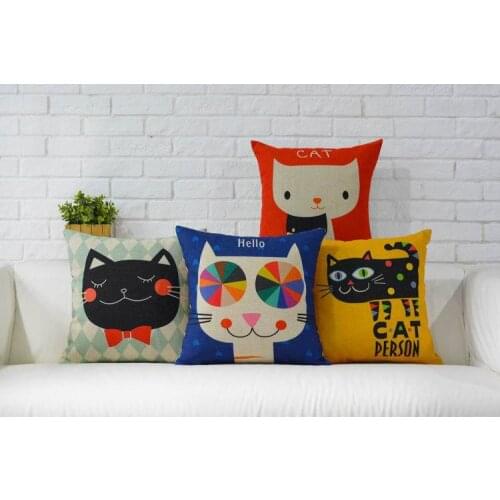 Cat pillow cover, cartoon animal colorful cat throw pillow case pillowcase wholesale