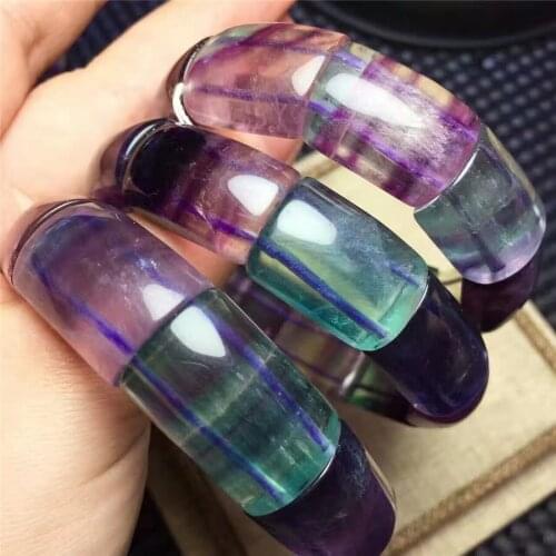 2018 Newly Wholesale Genuine Natural Fluorite Fluorspar Quartz Crystal Rectangle Bead Bracelet Stretch Charm Bracelets For Women