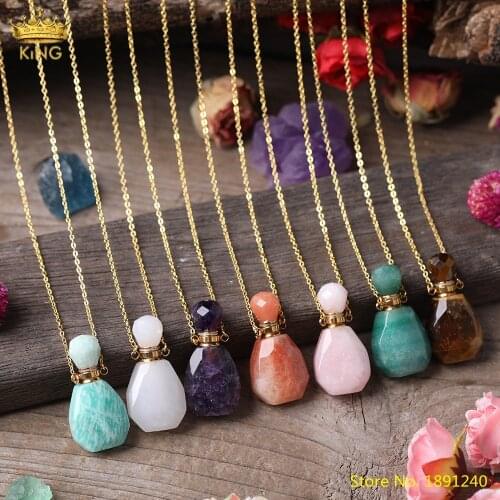 Natural Tiger Eye Red Agates Perfume Bottle Pendant Necklace Women Gold Copper Crystal Stone Essential Oil Bottle Chakra Jewelry