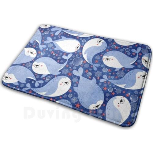 Swimming Seals Mat Rug Carpet Anti-Slip Floor Mats Bedroom Pattern Design Repeat Pattern Seal Artic Animal Sea Ocean Underwater