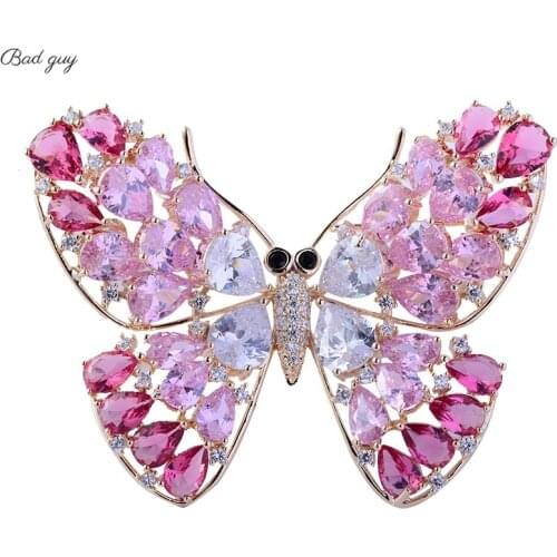 Plating 14k Real Gold Brooches Multicolor Zicon Butterfly Jewelry Pin for Womens Clothes Scarf Buckle Garment Accessories Pins