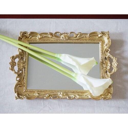 Retro gold palace wind luxury carved hand-painted mirror tray tray ornaments wedding decoration