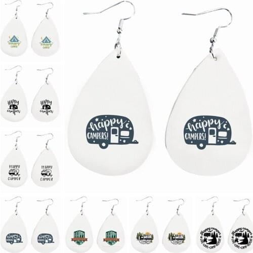 Happy Campers Earrings Faux Leather Glitter Layers Drop Earrings More Color Can Be Choose Stock On Sale