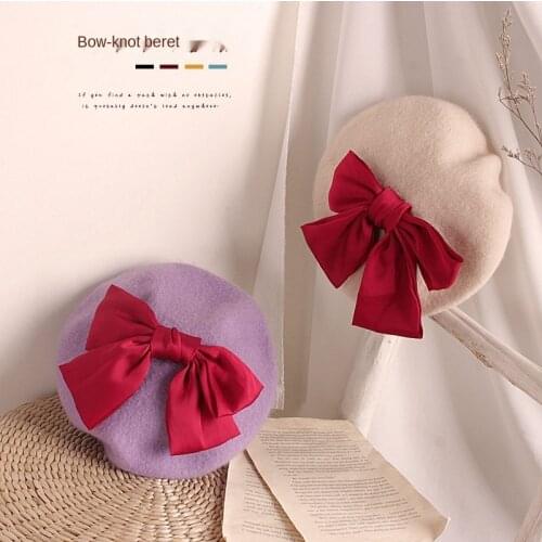 Net Red Celebrity Inspired Big Bow Childrens Beret Ins Celebrity Inspired Autumn and Winter Baby Painter Cap Fashion Hat