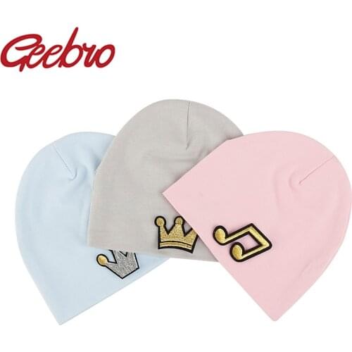 Geebro Diy Note Crown Cotton Beanies Newborn Baby Boys Girls Hat Soft Kid Toddler Cap Cartoon Pattern Candy Color Hat Gift