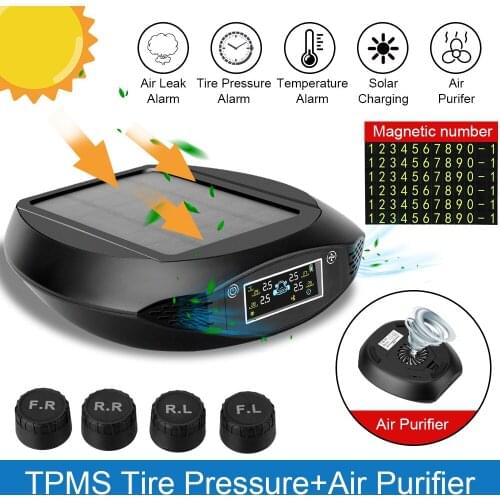 2 in 1 Air Aromatic Purifier Car Solar Powered Tire Pressure Monitoring System LCD Display Internal/External Sensors