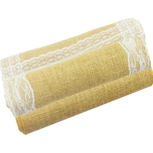 High Quality Natural Jute Vintage Lace BurlapTable Runners Hessian Rustic Table Runner Wedding Decoration Christmas Tablecloth