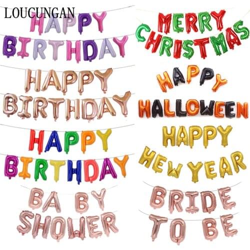 16" Happy Birthday Balloon Christmas Letter Balloons for Baby Shower Birthday Party Decorations Adult Kids Event Party Supplies