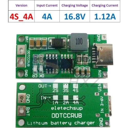 Multi-Cell 3S 4S Type-C To 12.6V 16.8V Step-Up Boost LiPo Polymer Li-Ion Charger 11.1V 14.8V 18650 Lithium Battery