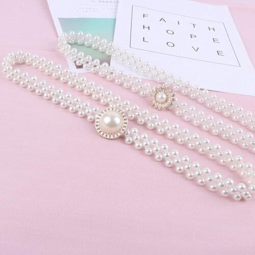 Vintage sweet pearl belts for women white rhinstone elastic stretch fashion skinny waist chain belt female strap girls gifts