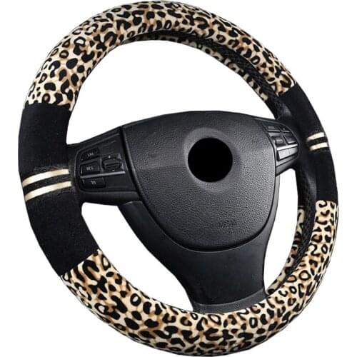 Winter Plush Fashion Leopard Car Steering Wheel Cover 5 Colors to Choose For 37- 38 CM 14.5"-15" Braid on Steering-Wheel Cape