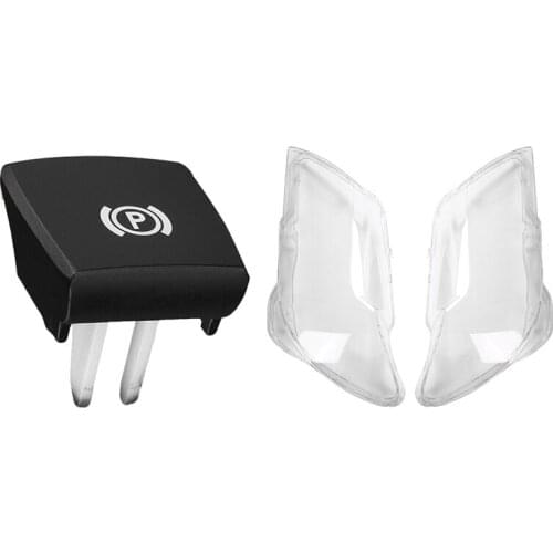 1 Pair Car Clear Headlight Lens Shell Cover & 1Pcs Car Parking Brake Hand Brake P Button Switch Cover for Bmw