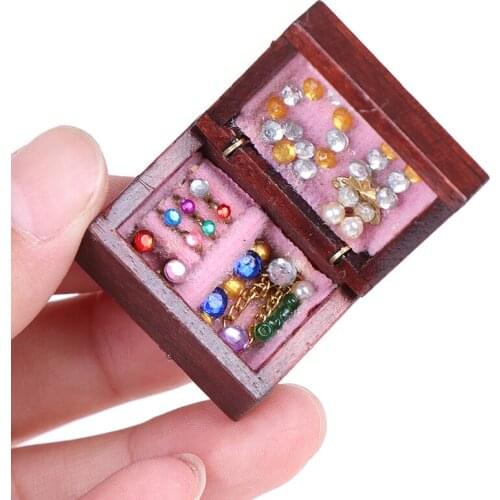 1PCS Wooden 1/12 Scale Dollhouse Miniature Vintage Jewelry Box Miniatras House Decor Furniture Accessories Toy