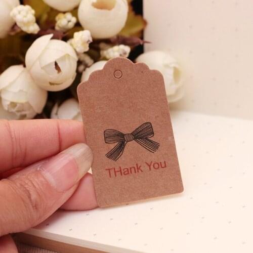 100Pcs/lot 3*5 cm Shell Head kraft Print Bow paper hang tags/gift decorated card/baking price tags/gift tags/labels