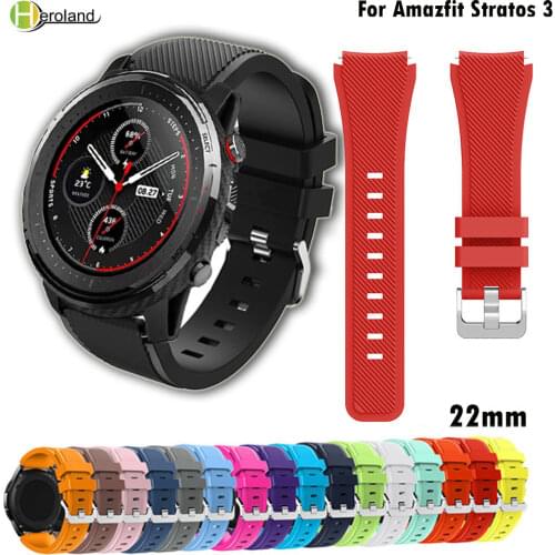 22MM silicone watch band for huami Amazfit Stratos 3 sport replacement Watch Bands for huami Amazfit Stratos 2 2S PACE strap