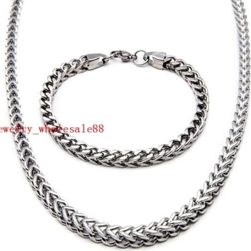 24''+8.66'' High Quality Stainless Steel figaro Chain Necklace & Bracelet Set Mens Fashion Jewelry set 6mm wide r