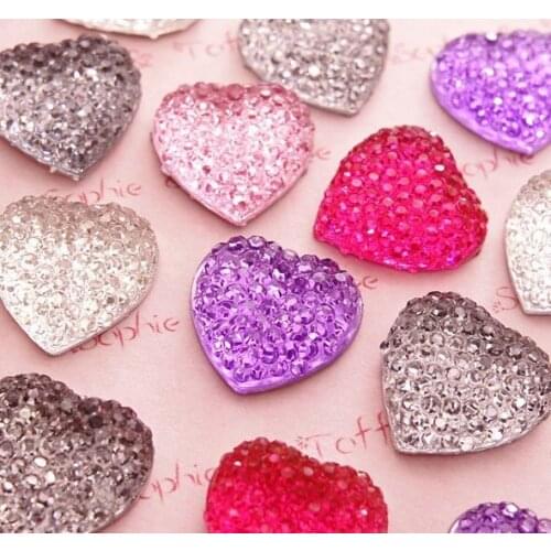 300pcs Colorful resin Acrylic Bling Heart rhinestone dotted Cabochons Gems mixed colors 16mm diy wholesale grade A+shiny glitter