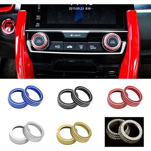 For Honda Civic 10Th 2016 2017 2018 2019 2020 2pcs Aluminum Central Console AC Switch Ring Trim