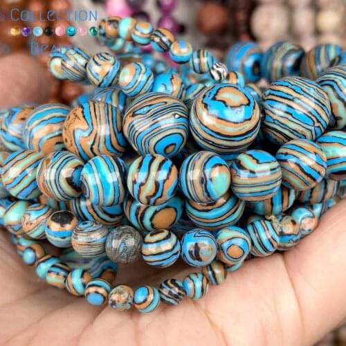 Gemstone Lake Blue Stipe Stone Spacer Loose Round Beads For Jewelry Making 4-12 MM DIY Bracelets Accessories Wholesale 15