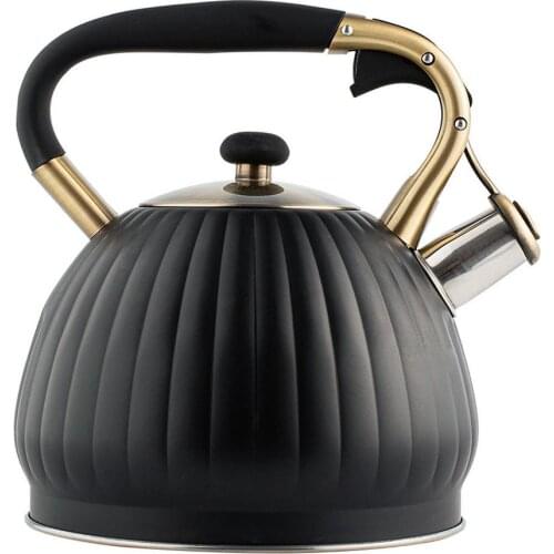3.5L Whistling Kettle For Gas Stove Stainless Steel Whistle Tea Kettle Water Bottle Black Tea Pot Pumpkin Shape Tea Kettle