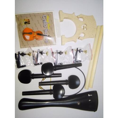 1 Set Black ebony Cello parts 4/4 with string tuners gut post bridge etc