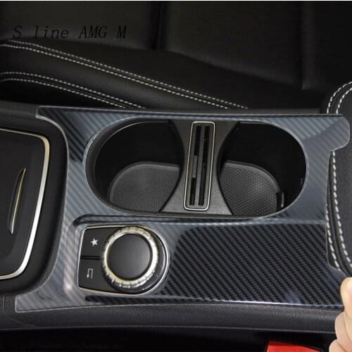 For Mercedes Benz A GLA CLA Class W176 X156 C117 Carbon Fiber Texture Auto Center Console Water Cup Holder Covers Stickers Trim