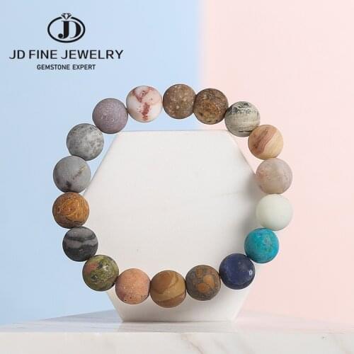 JD 10mm Natural Matte Colorful Stone Bracelets Multicolor Matte Vintage Stone Beaded Charm Bracelet Handmade Wristband Gifts