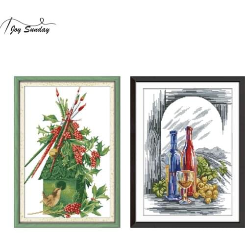 Joy Sunday Cross Stitch Christmas Bird House 11ct 14ct Aida Fabric Canvas for Embroidery Kit Needles DMC Threads DIY Needlework