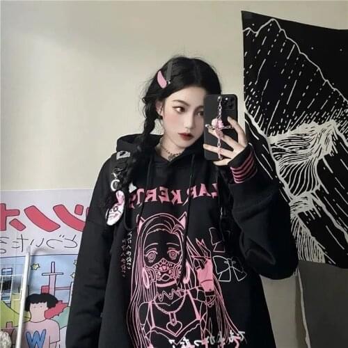 Kawaii Anime Hoodies for Teenage Girls Cute cartoon hip-hop Harajuku long sleeve loose plus size Vintage women hooded sweatshirt