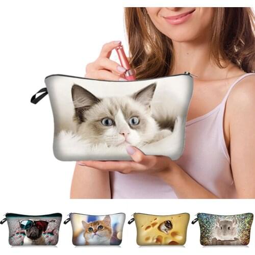 Cosmetic Bag Cute Cat Printing Polyester Makeup Bag Travel Toiletry Tool Cute Organizer Bag Pouch 3D Pattern Cosmetic Bags New