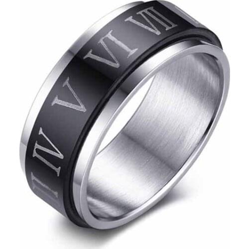 316 L Stainless Steel Letter Design Men Ring Rotatable Black Polished Fashion Casual for Party Engagement Accessory Jewelry Gift