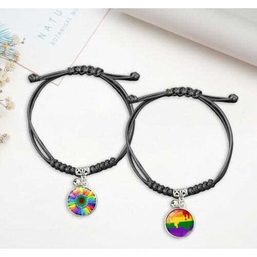 New Gay Pride Braided Bracelet Rainbow Flag Photo Bangle Jewelry For Women Men Lovers Gift