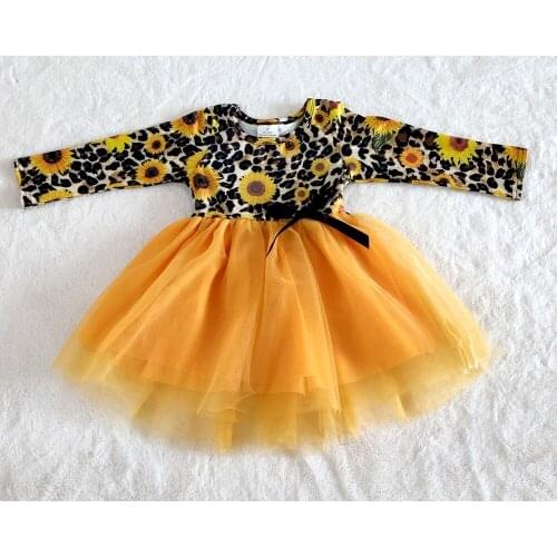 Wholesale/retail sunflower dress baby girls high quality lace bowknot dresses kid elegant childrens clothing vestido gxj