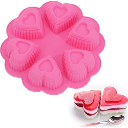 Silicone 6 Cavity Cake Mold Double Heart Shape Baking Moulds Chocolate Mousse Dessert Fondant Decorating Bakeware Tools