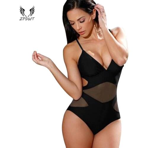 One Piece Swimsuit Mesh Swimwear Push Up High Waist Monokini Mesh One Piece Bathing Suit Black Mesh Monokini Trikini Women
