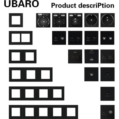 UBARO Black Socket USB 5V 2100mA RJ45 /RJ11/TV /HDMI Induction Led Foot Lamp Multi Types Module Size 52*52mm DIY Installation