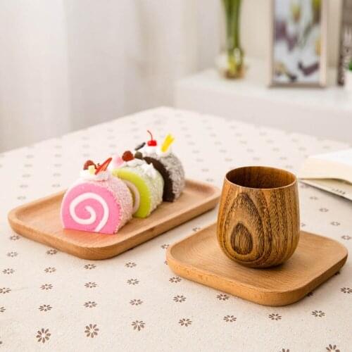 Natural Wooden Plate Dessert Plates Dishes Cake Tray Dinnerware Sushi Dessert Plate Tea Cup Holder Mat Fruit Saucer Kitchen