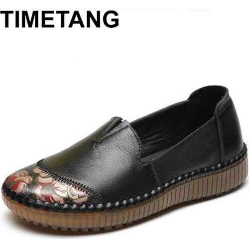 TIMETANG 2020 Fashion Women Shoes Genuine Leather Loafers Women Casual Shoes Soft Comfortable Footwear Women Flats