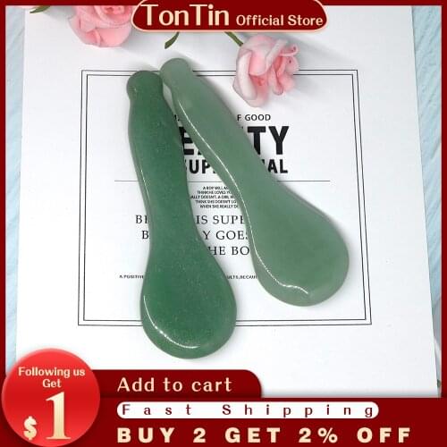 Tontin Natural Aventurine Aventur Jade Guasha Board Gree Stone Scraping GuaSha Tools V line Face Beauty Kit Healthcare