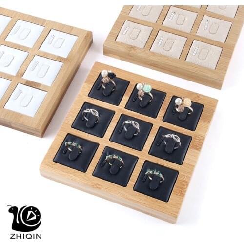 9 Grids Bamboo Jewelry Display Ring Display Stand Holder Jewelry Showcase Organizer Jewelry Organizer for Window Display
