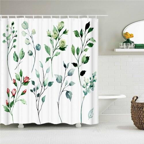 Fresh Green Plant Flowers Leaves Shower Curtain Bathroom Curtains Waterproof Polyeste Fabric Bathtub Decor With Hooks 180X180cm