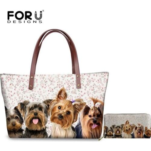 FORUDESIGNS Women Handbags Selfie Yorkshire Totes Cute Pet Dog Print Tote Shoulder Bags for Fashion Ladies Messenger Bags