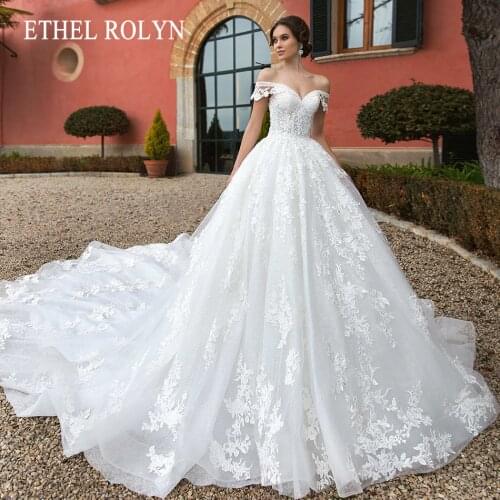 ETHEL ROLYN A-Line Wedding Dress 2021 Beaded Sweetheart Lace Up Appliques Princess Dresses Cathedral Bride Gown Vestido De Novia