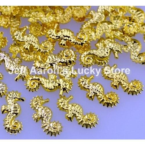 100PCS Beauty Gold Silver Sea horse Hippocampus 3D Metal Nail Art Decoration Accessories Nail Styling Design Tools Japan