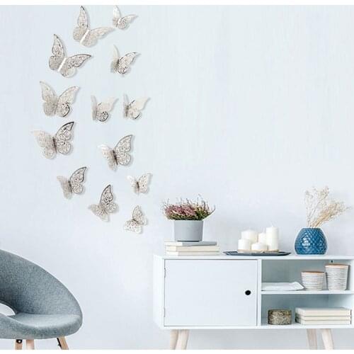 12 Pcs/Set 3D Wall Stickers Hollow Butterfly for Kids Rooms Home Wall Decor DIY Mariposas Fridge Stickers Room Decoration