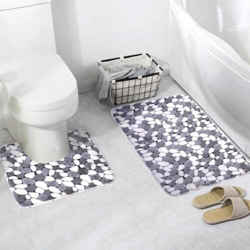 2pcs/set Stone Non Slip Bathroom Mat Set Flannel Anti-Slip Kitchen Bath Mat Carpet Bathroom Toliet Rug Washable Tapete Banheiro