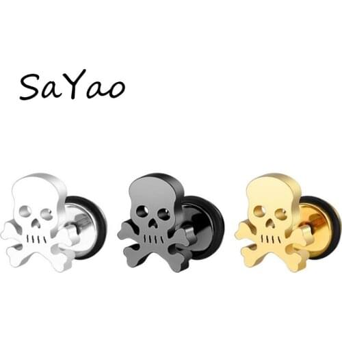 SaYao 2 pieces Stainless Steel Earring Studs Punk Skull Stud Earrings Skulls Women Gift Men Jewelry Body Piercing Jewelry