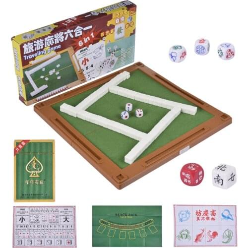 6 in 1 Travel Mahjong Set Mini Mahjong Portable Mahjiang Tiles With Table Chinese Family Board Game
