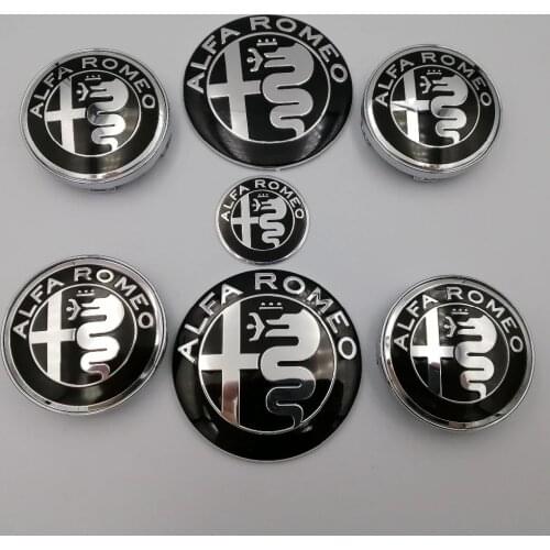 7pcs Alfa Romeo New Logo 74mm Hood Trunk+ Steering Wheel Badge+ 60mm Wheel Center Cap Emblem Brera 159 SW New Spider Giulietta